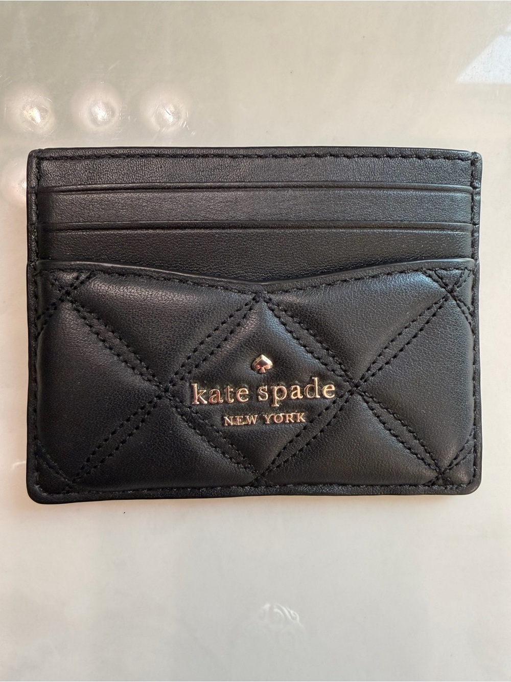kate spade Black Quilted Leather Card Case with Gold Logo